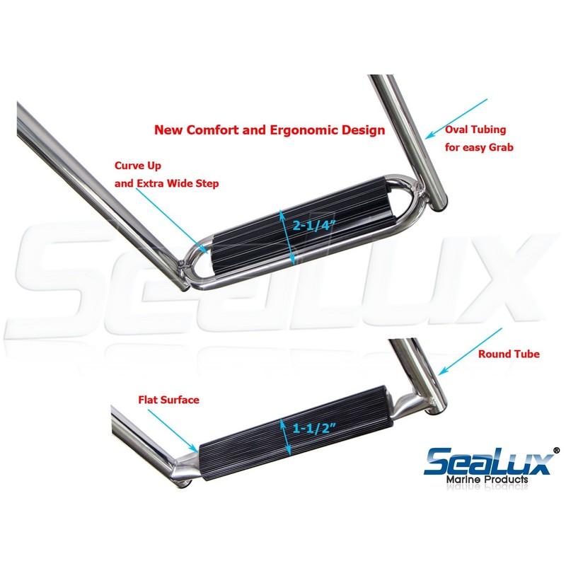 SeaLux Marine Ergonomic Oval Tubing 3-Step Drop Down Boarding Ladder