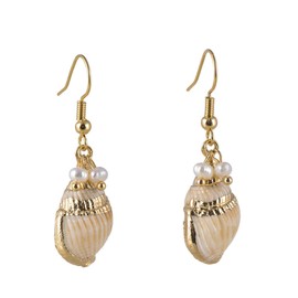 Seashell Earrings for Women Gold Conch Shell Dangle Earrings Bohemian Pearl Sea Snail Drop Earring Dainty Beach Natural Seashell Earring Summer Ocean Beach Jewelry (white)