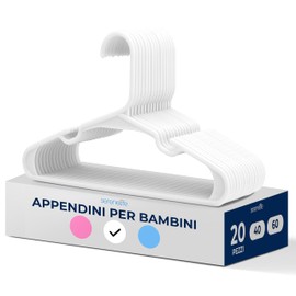 SereneLife 20 Grucce Appendiabiti in Plastica, Appendiabiti Antiscivolo e Salvaspazio per Abiti, Maglioni e Vestiti da Bambini, Stampelle Armadio Bianche