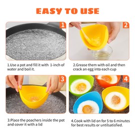 Poached Egg Cooker - Egg Poaching Cups, Non-Stick Silicone, Microwave & Stovetop, 4 Pack, BPA Free