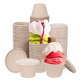 Tolare 150-Pack 4 Oz Disposable Ice Cream Cups with Lids, Compostable Cups with Lids, Eco-Friendly Paper Bowls for Desserts, Takeout & Parties (3x1.77in)