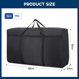 Large Storage Bags with Zips, 105L Waterproof 600D Oxford Moving Bags for Duvet Laundry House Garden Underbed Storage