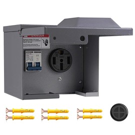 Perpending 50 Amp Rv Outlet Box with Breaker,Rv Electrical Outlet,UL Listed NEMA 14-50 Outlet Box,Prewired,Weatherproof,Lockable Electrical Power Box for RV Camper Trailer Motorhome