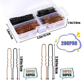 AIEX 200 Pcs U Shaped Hair Pins Kit Hair Clips Bobby Pins Hair Clips for Women Girls and Hairdressing Salon in a Plastic Box, Black Brown