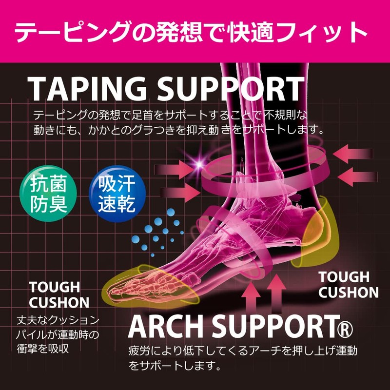 Gunze Women's Socks, Active Style, Taping, Arch Support, Short Length,