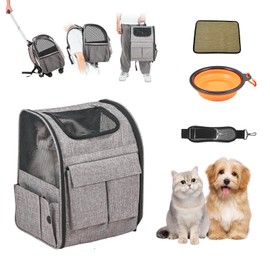 Happybuy Rolling Pet Carrier Backpack with Removable Wheels, Airline Approved for Pets up to 18 lbs, Large Soft-Sided Carrier for Small Dogs and Medium Cats