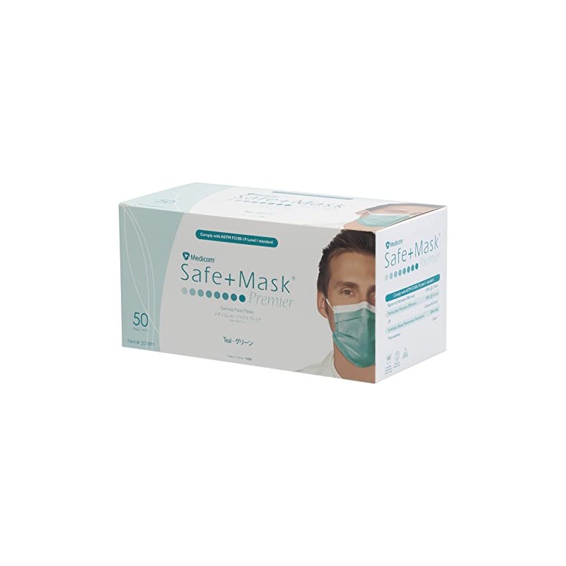 Medicom Japan Premier Safe Mask, 50 Masks, Green