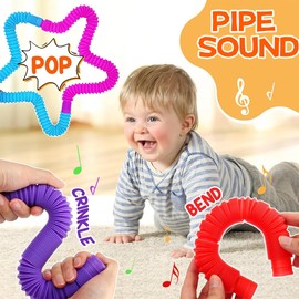 JYNVO Confezione da 12 tubi colorati, elastici per bambini, giocattoli sensoriali, giocattoli antistress, tubo flessibile espandibile, giocattoli sensoriali per bambini e adulti