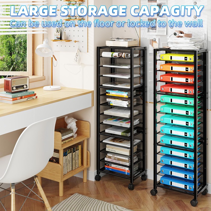 Simple Trending 14 Tier Rolling File Cart, Desk File Organizer