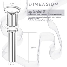 Georkios All Metal Brushed Gold Pop Up Drain Without Overflow, Rustproof Heavy Duty Brass and 304 Stainless Steel Vessel Lavatory Vanity Bathroom Sink Drain Stopper