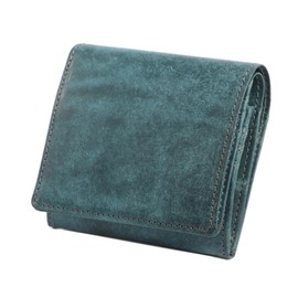 Hiz Factory Pueblo Men's Bi-fold Wallet with Coin Purse, Genuine Leather, Large Capacity, Coprire Copret, Box-shaped Coin Purse, ocean