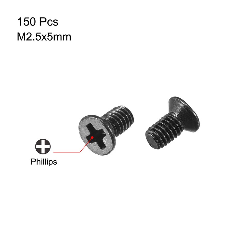 sourcing map M2.5 x 5mm Phillips Screw Fastener Black for