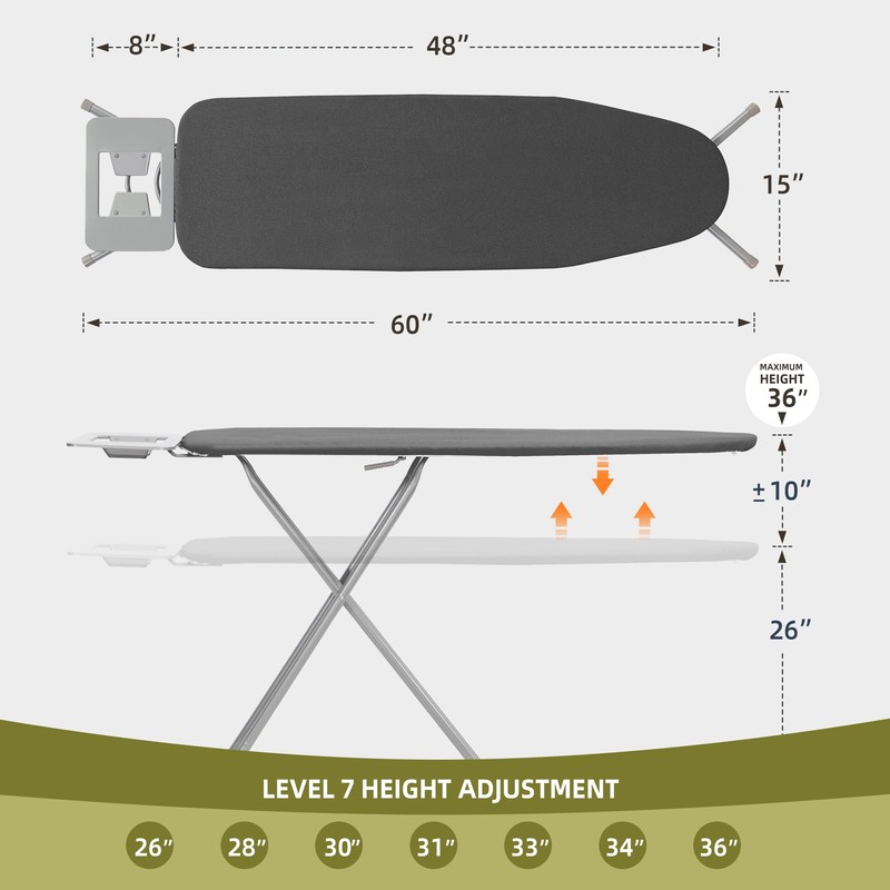Storageideas Ironing Board 48" x 15" with Iron Holder, Adjustable