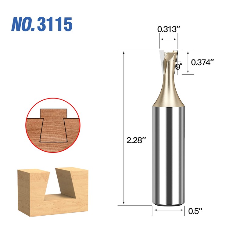 HUHAO Dovetail Router Bit 5/16-Inch 9 Degree, with 1/2-Inch Heavy-Duty