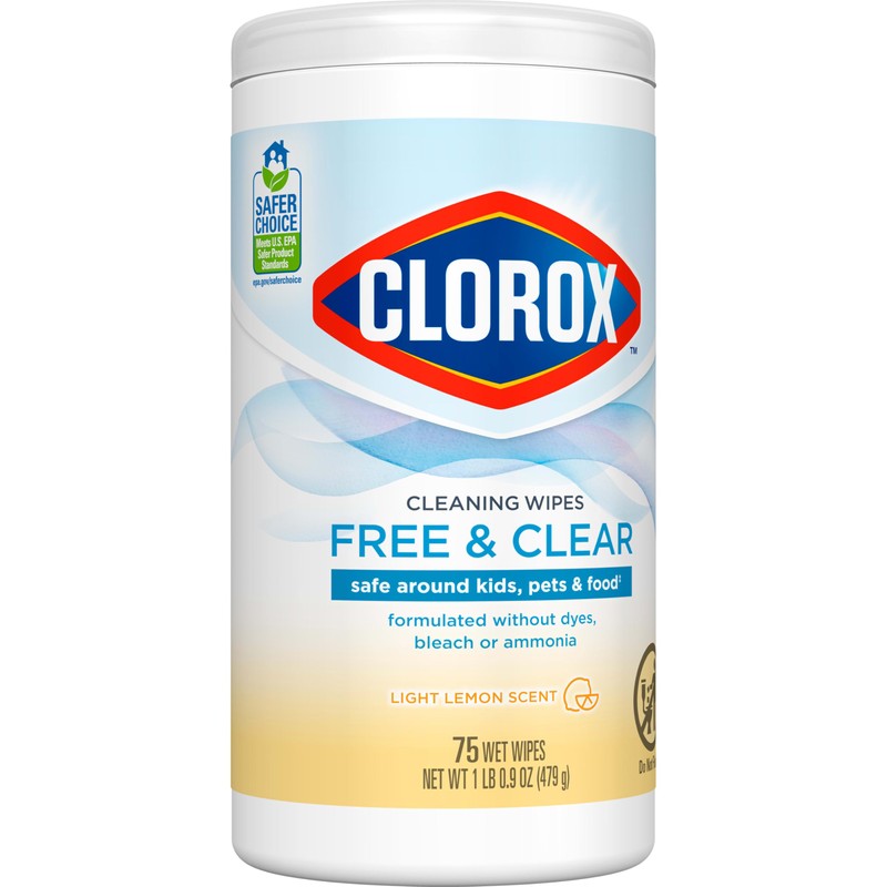 Clorox Free & Clear Cleaning Wipes, Light Lemon Scent, 75