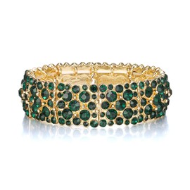 Ever Faith Costume Jewellery Round Crystal Elegant Party Prom Stretch Bracelet for Women Green Gold-Tone