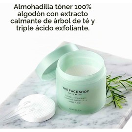 The Face Shop Tea Tree - Almohadillas de Tóner Coreanas Pads Anti-Acné y Control de Poros AHA, BHA, PHA y Extracto de Árbol de Té Exfoliación Suave para Piel Grasa y Sensible 70 Hojas
