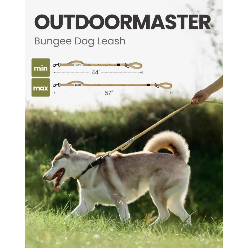 OutdoorMaster 6ft Bungee Dog Leash with Padded Handles for Medium