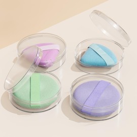 Powder Puff Case, 2 Pieces Round Makeup Puff Protective Container and 2 Pieces Teardrop Powder Puff Travel Case, Beauty Powder Puff Carrying Case, Powder Puff Cases Only, Powder Puff is not included