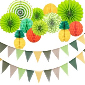 60Flags Green theme Bunting Banner, Multicolor Imitated Linen Triangle Flags Waterproof Bunting,Outdoor Indoor Hanging Decoration for Wedding Birthday Festival Party（60FT）