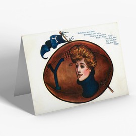 GREETING CARD - Vintage Connecticut USA - Football. Yale with Girl. Flag & Cheer