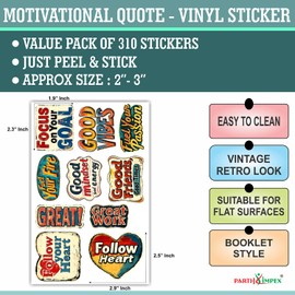 310Pcs Motivational Inspirational Quote Stickers - Encouraging Positive Affirmation for Teens Adults Students Teacher Employees, Vintage Retro Style Vinyl Decals for Scrapbook Laptops Water Bottles