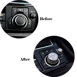 Ramecar Media Control Volume Knobs Bling Crystal Shiny Interior Decal Accessories Cover for Mazda 6 CX3 CX9 MX5 (2pcs)