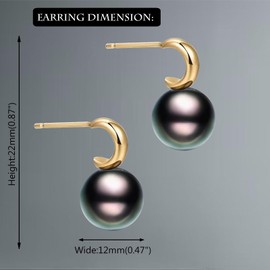 GLESOS Composite Pearl Earrings Round Ball Pearls Earrings Hypoallergenic Imitation Pearl Gold Hoop Earrings for Women Girls Peacock Green 10mm
