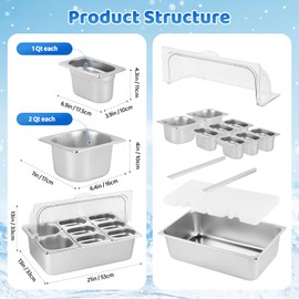 YMJOINMX Ice Cooled Condiment Serving Container 8 Pans (6 Pans×1Qt & 2 Pan×1.6QT) with Ice Packs for Salad Pizza Sauce Cold Food Buffet Server for Parties