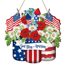 Berlune 4th of July Welcome Door Sign Patriotic Front Door Decor Memorial Day Red White Blue Wreath American Flag Hanging Sign Independence Day Decor for Door Porch Wall Home Outdoor(Novel)