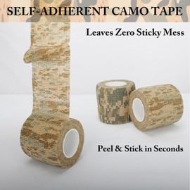 Jalarox 6 Pack Camo Tape, Camouflage Wrap Self-Adhesive for Hunting Gear, Elastic Camo Grip Tape Non-Woven Fabric for Rifle Tripod, Matte Anti-Reflection Outdoor Tool Camo Wrap