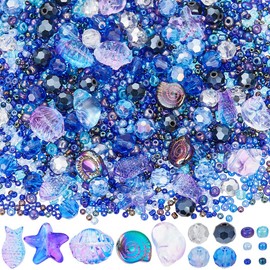 SUNNYCLUE 1 Box 3100+Pcs Ocean Beads Kit Glass Sea Beads Starfish Seashell Fish Bead Summer Hawaii Ocean Animal Bead Purple Glass Beads Spacer Beads for Jewelry Making DIY Bracelet Earrings Necklace