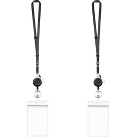 AMUU 2 Pack Lanyard with ID badge holder large 4x3 Name Badges Holders Retractable Badge Reel Adjustable neck black Lanyards for keys Office cruise Vertical Waterproof Card Holder large 4x3 Name badge