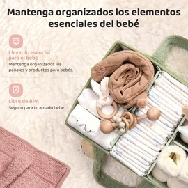 KIWOP Canasta Organizadora para Bebe, Organizador de Pañales para Bebé, 13 Bolsillos Gran Capacidad, El Diseño Puede Cambiar Capacidad del Bolsillo, Puede Almacenar Juguetes para Bebés, Pañale.(Verde)