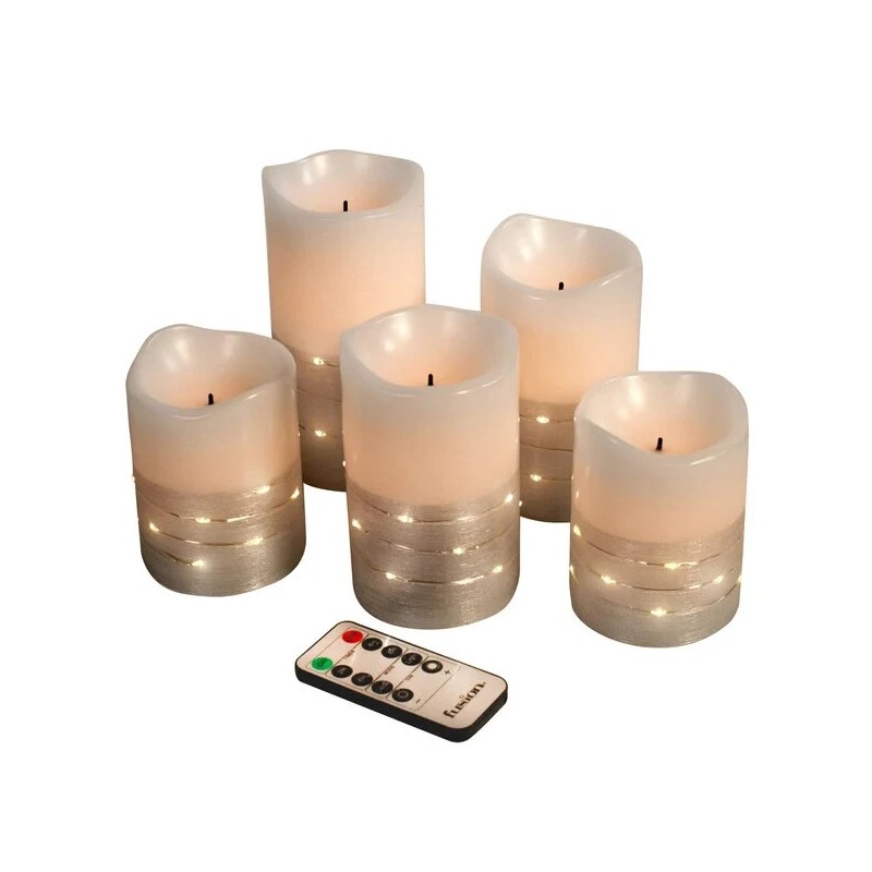 Fusion Flameless LED Candles with Silver Fairy Lights 5Pk Real