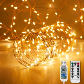 Ariceleo 2 Pack 32. 8 ft. USB Powered Fairy Lights with Remote & Timer, 100 LED USB Twinkle String Lights - Silver Wire, 8 Modes, Waterproof, Warm White Starry Lights for Party, Wedding, Christmas