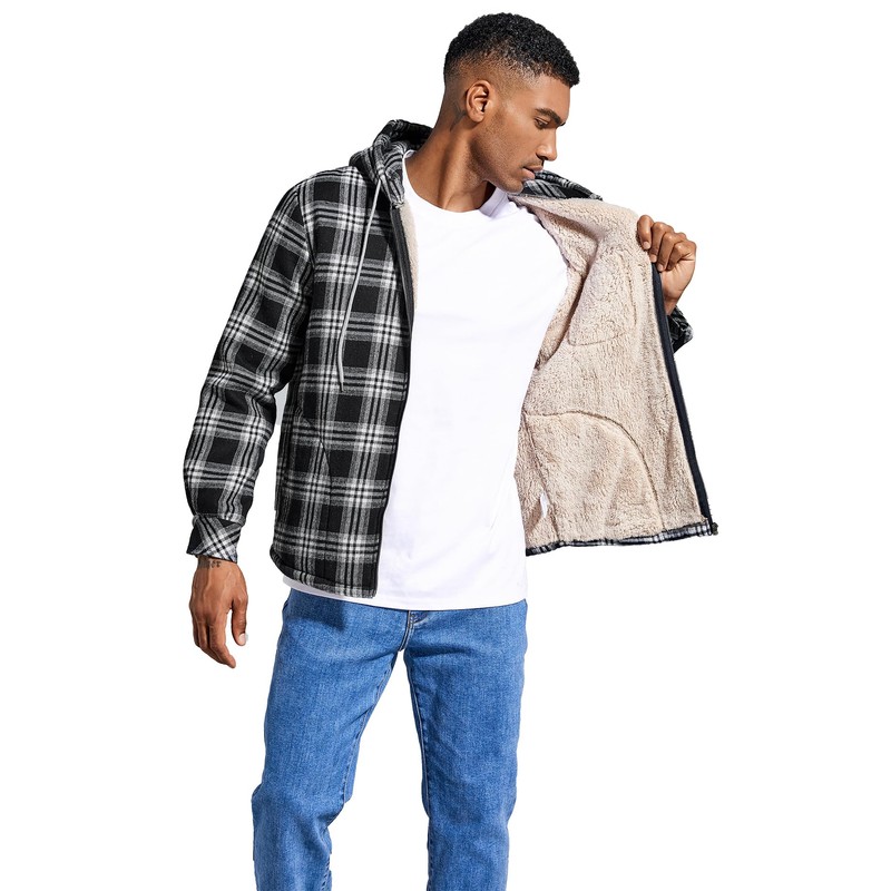 Elesuit Men's Full Zip Fleece Flannel Jackets Shirt Plaid Cotton