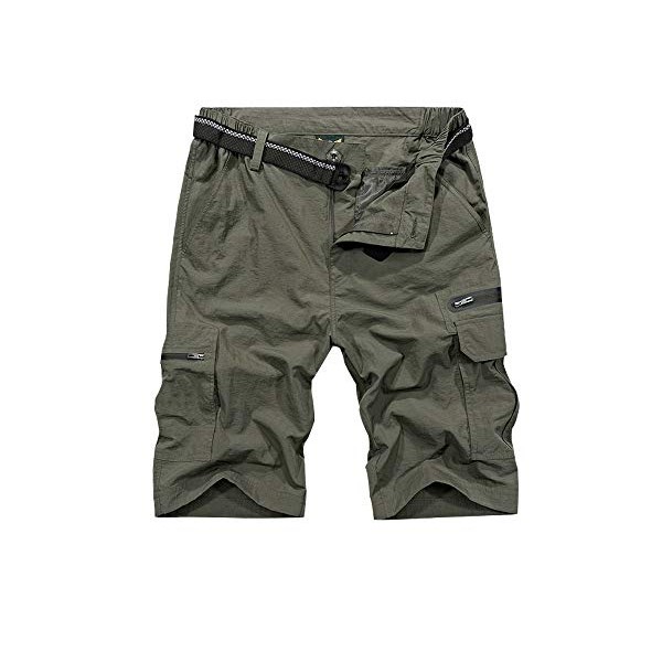 Jessie Kidden Mens Outdoor Casual Expandable Waist Lightweight Water Resistant Quick Dry Fishing Hiking Shorts #6222-Army Green,32