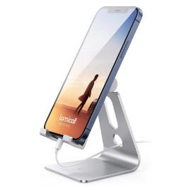 Lamicall A Ultra Thin Aluminum Alloy Phone Stand Adjustable Foldable Cell Phone Holder Desk Mount for 4-8 Inch Smart Phone Metalcolor: Silver, Device fix mode: Lay Flat