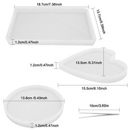 3 moldes de resina grandes con 2 pinzas, moldes de silicona findTop, incluye redondo, rectangular, en forma de corazón para moldes decorativos de bricolaje