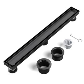 EXF 24" Matte Black Linear Shower Floor Drain with Dual Tile Insert Cover & Fast Water Flow, 304 Stainless Steel for Bathroom CUPC Certified