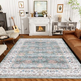 Wifsio Sage Green 5x7 Rug, Soft Nursery Rug, Machine Washable Area Rugs for Girls' Bedroom, Low-Pile Vintage Floral Boho Rug for Living Room, Playroom, Home Office Bedside Decor