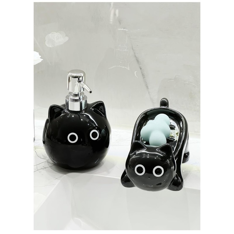Hosoncovy Black Cat Ceramic Liquid Soap Dispenser with Pump,Pump Bottle