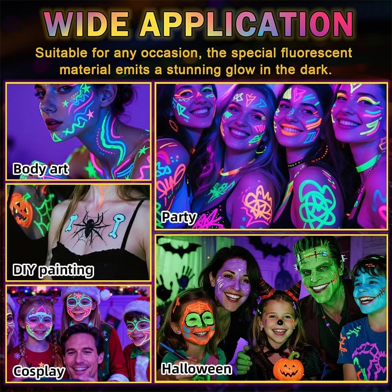 12 PCS Glow Face Body Paint, UV Neon Face Painting