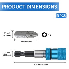 YOCDNOV 3 Pieces Drywall Bit Holder 1/4 Inch Hex Shank Quick Change Magnetic Bit Holder Screw Depth Adjustment Screw Attachment Drywall (+ 3 Batches)