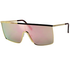 Oversized Flat Top Square VINTAGE RETRO SHIELD VISOR Style Aviator SUNGLASSES (Pink Mirror)