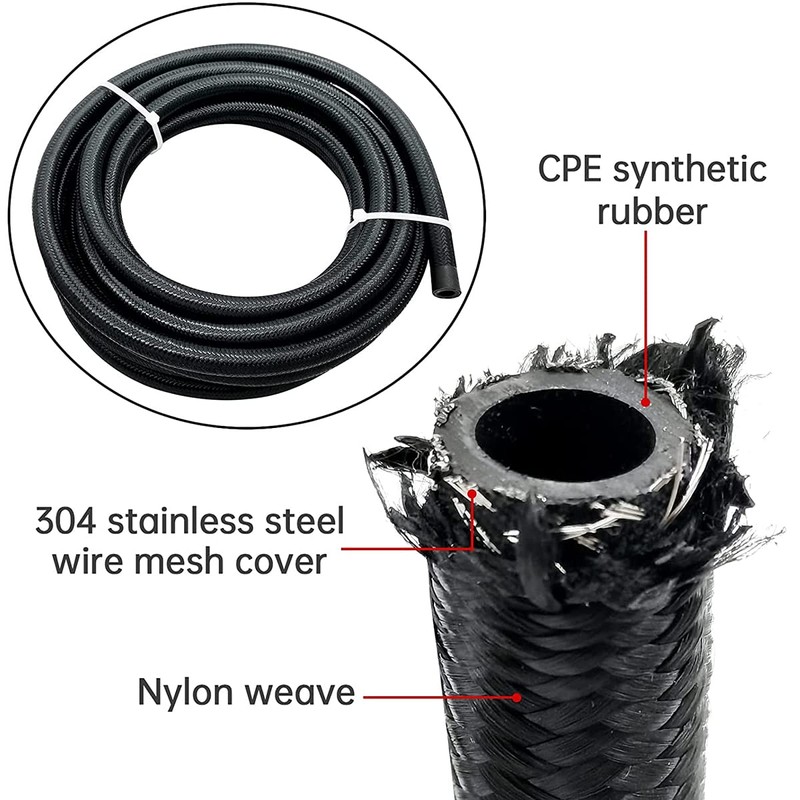 20FT 6AN 3/8" Nylon Stainless Steel Braided CPE Oil Gas