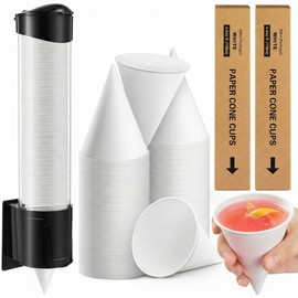 Roshtia 400 Pcs 4 oz Snow Cone Cups Paper Thicken Disposable with 1 Cups Dispenser Pull Type Wall Mount Cup Holder Paper for Restaurants, Home, and Office, and Shaved Ice, Cold (White)