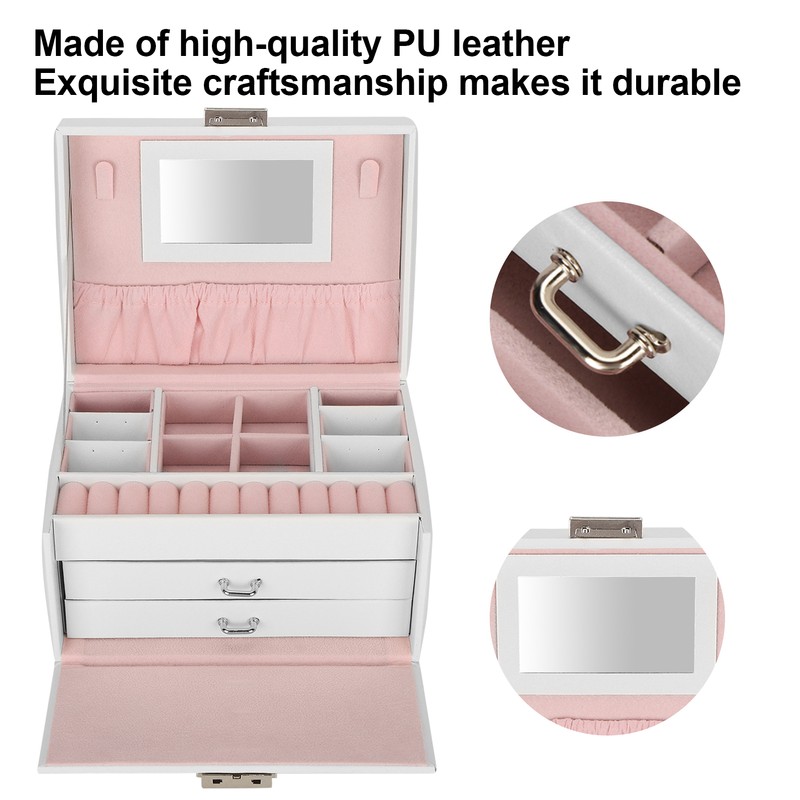Three Layer Jewelry Storage Box PU Leather Necklace Rings Earrings