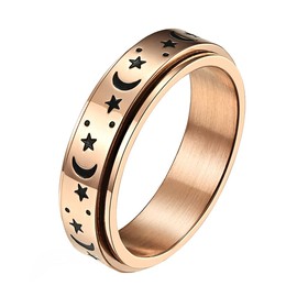ANIEJUFI Stainless Steel Spinner Ring Moon and Star Anxiety Stress Relief Fidget Rings for Women Men, Rose Gold Size 4